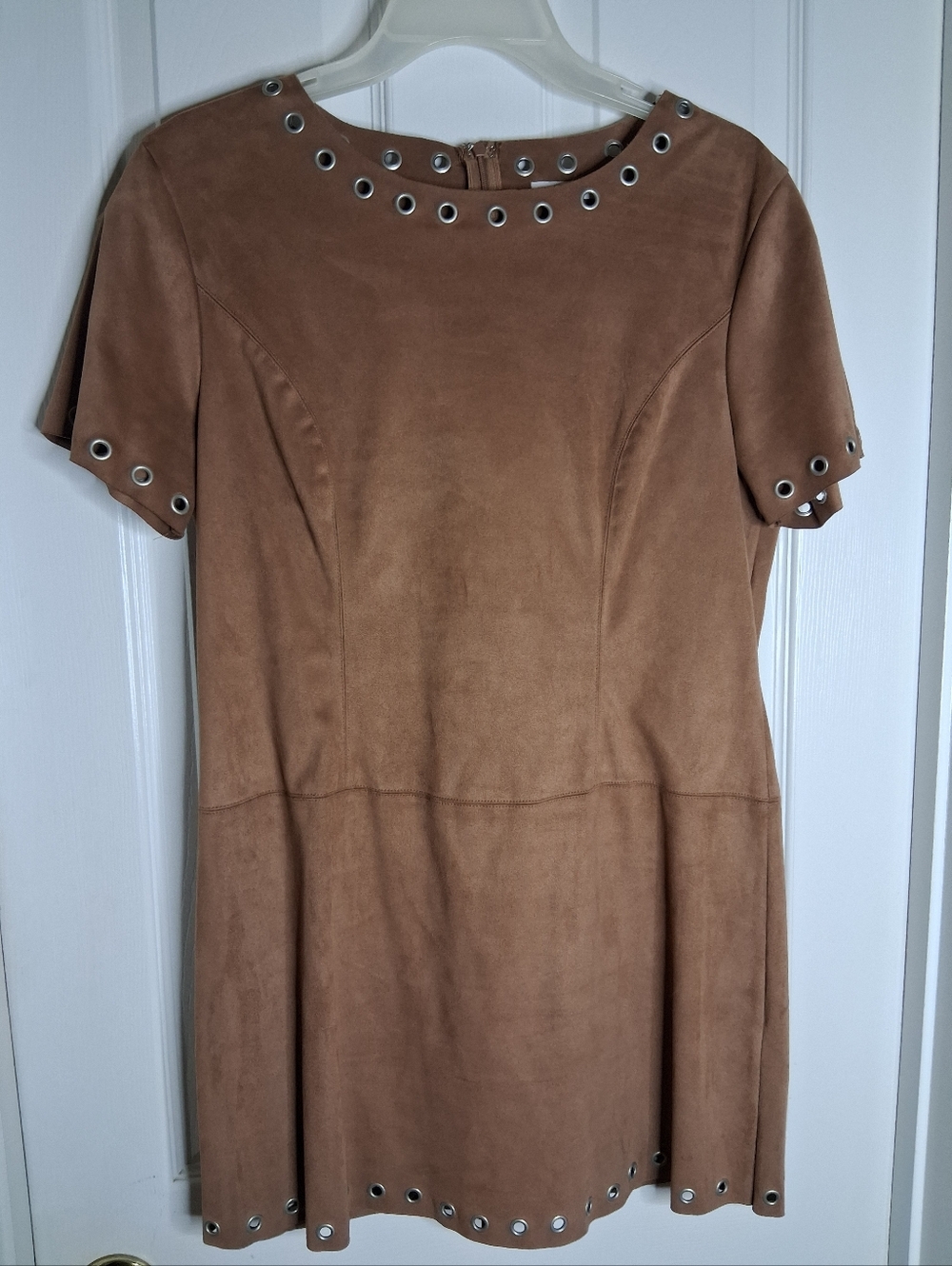 Faux Suede Grommet Trim Tan Western Women's Mini Dress Size Medium
